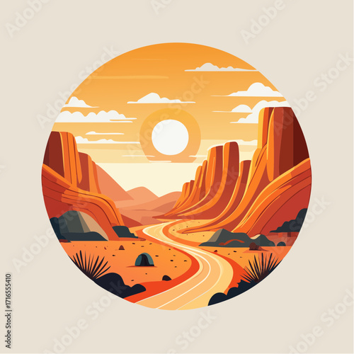 Vibrant Desert Landscape with Winding Road at Sunset