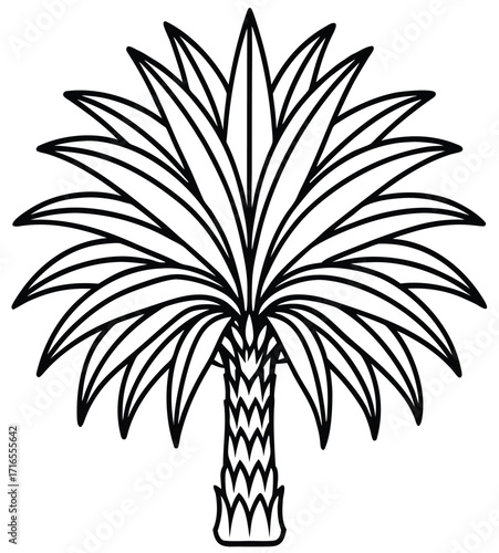 Tropical palm tree vector silhouette on beach with sun and sea