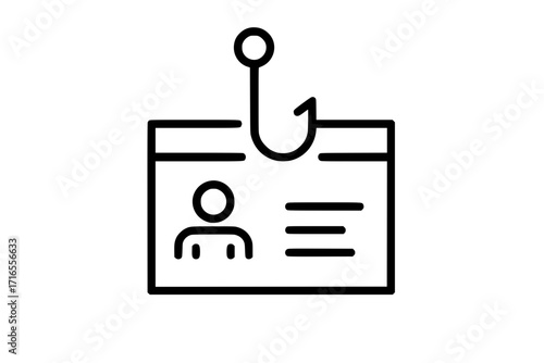Phishing attempt with identity card hooked by a fishing tackle blue line icon
