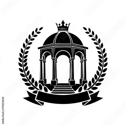 Classical Rotunda Dome Pavilion Crest with Steps Crown Laurel Wreath Vector Emblem T Shirt Printing Design