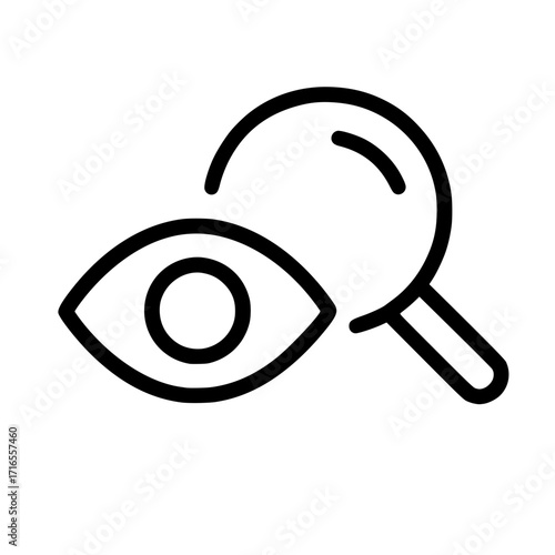 Dark Blue Line Eye and Magnifying Glass Icon
