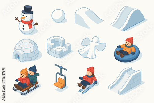 3d contains a set of icons thematically related to winter entertainment.