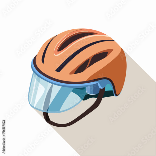 A modern orange bicycle helmet featuring a protective visor, designed for cycling safety and recreational sport activities, providing essential head protection for riders