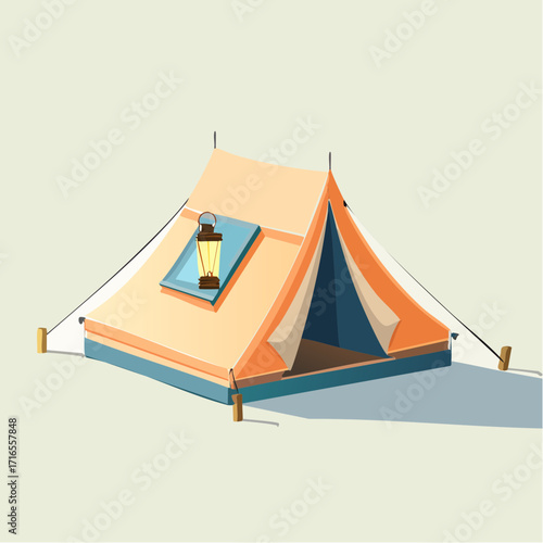 Camping tent illustration with lantern, perfect for outdoor adventures and travel concepts