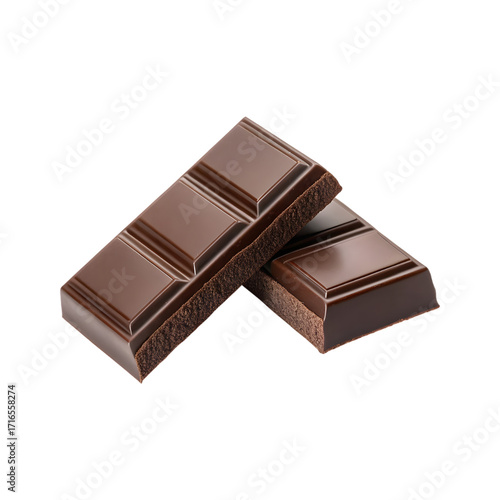 Two delicious dark chocolate bars isolated on transparent background.