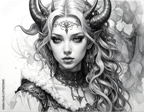 Beautiful grayscale fantasy portrait