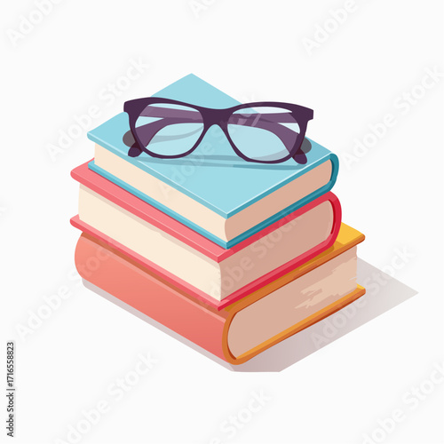 A stack of colorful books topped with a pair of reading glasses, symbolizing knowledge, learning, and education, perfect for academic or literary themes