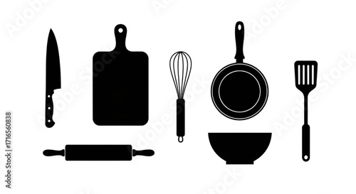 Essential Kitchen Utensil Silhouettes: A Culinary Icon Collection for Cooking and Baking