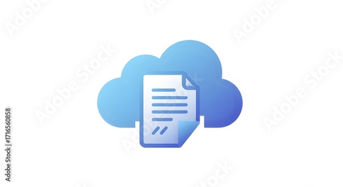 Cloud document icon with paper isolated on white background