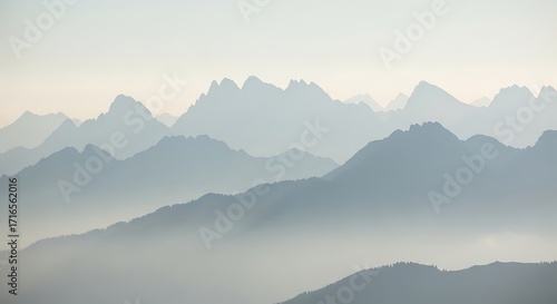 Misty mountain landscape painting serene horizon soft colors nature scenic view