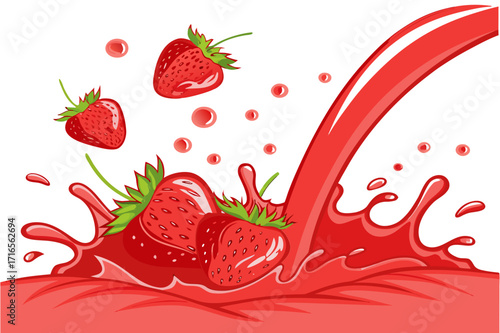 Fresh Strawberries Splashing in Juice Illustration Design