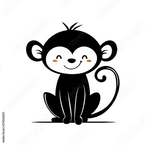 Macaque. Macaque simple black and white line art vector logo