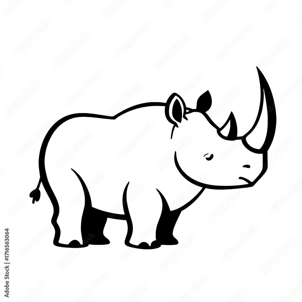 Obraz premium Rhinoceros. Rhinoceros simple black and white line art vector logo