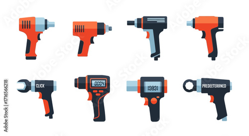 Assortment of Eight Different Power Impact Wrenches in Various Colors and Designs.
