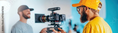 Videography session with filmmakers creative studio video production bright environment close-up view engaging concepts for seo