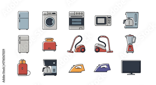 Collection of Flat Design Household Appliances.