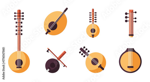 Collection of Flat Design Traditional Stringed Instruments.
