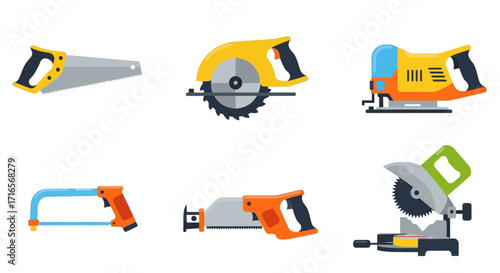 Collection of Six Power and Hand Tools for Construction and DIY Projects.