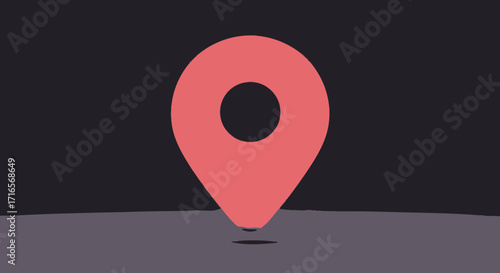 A red location pin icon on a dark background with a shadow.