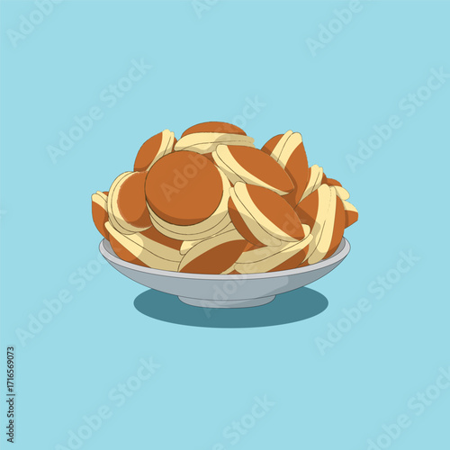 sweet dorayaki japanese traditional dessert flat color vector illustration template design. vector illustration.