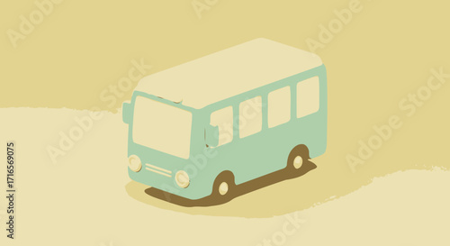Illustration of a light blue bus on a yellow background.
