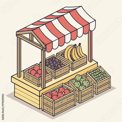 Vector illustration of an open wooden box with a lid in a shop window