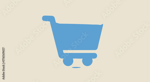 Blue shopping cart icon on a beige background, symbolizing retail and commerce.