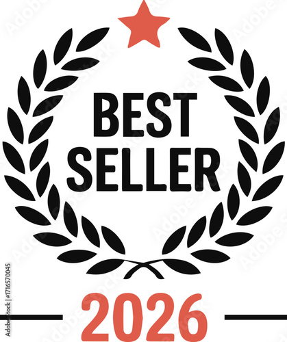 Best seller award laurel wreath with red star and year 2026