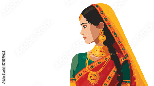 Indian women wearing golden jewellery and traditional costume