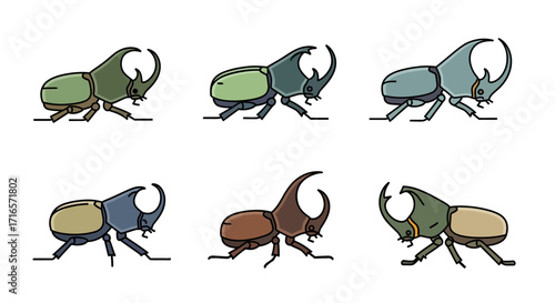 Six Variations of a Rhinoceros Beetle Illustration.