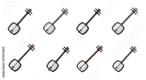 Six Variations of a Shakuhachi Japanese Bamboo Flute, in Monochrome Style.