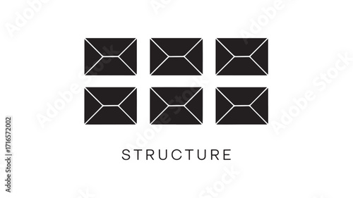 Six black envelopes arranged in a grid pattern symbolizing order organization and communication