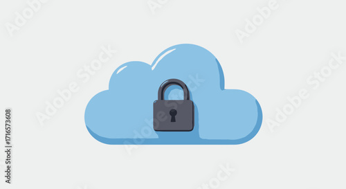 Cloud computing security with padlock on a cloud illustration.