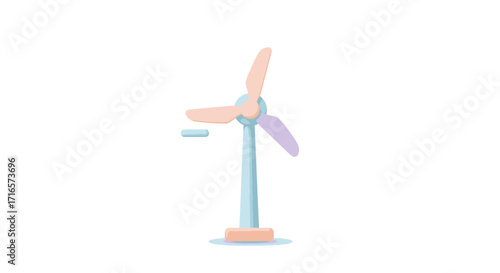 Illustration of a wind turbine with three blades on a white background.