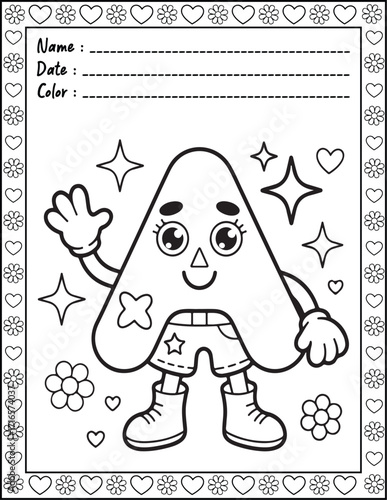 ABC Alphabet Coloring Page with Cute Animals for Adults and Kid. High resolution (300 DPI), Ready to print on standard 8.5x11-(A4) inch paper With (No Bleed), Black and White. Vector illustration
