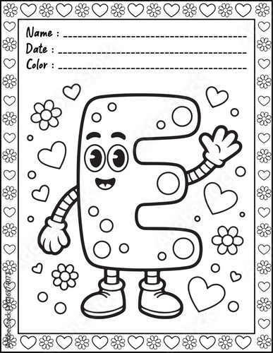 ABC Alphabet Coloring Page with Cute Animals for Adults and Kid. High resolution (300 DPI), Ready to print on standard 8.5x11-(A4) inch paper With (No Bleed), Black and White. Vector illustration
