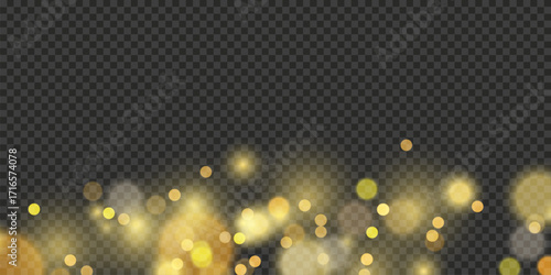 Abstract Golden Bokeh Lights with Bright Glow and Sparkling Glitter Dust on Dark Background