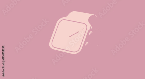 Illustration of a pink smartwatch with a simple clock face and a matching band on a pink background.