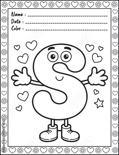 ABC Alphabet Coloring Page with Cute Animals for Adults and Kid. High resolution (300 DPI), Ready to print on standard 8.5x11-(A4) inch paper With (No Bleed), Black and White. Vector illustration
