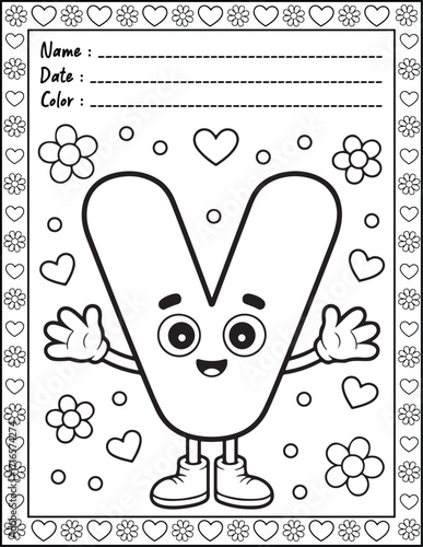 ABC Alphabet Coloring Page with Cute Animals for Adults and Kid. High resolution (300 DPI), Ready to print on standard 8.5x11-(A4) inch paper With (No Bleed), Black and White. Vector illustration
