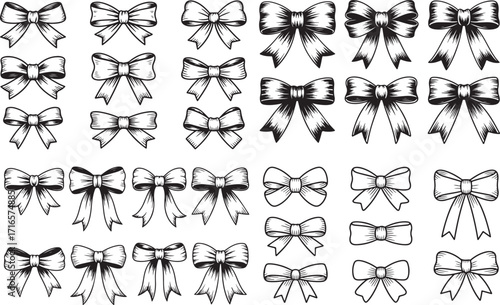 Vintage engraving Hand Drawn Ribbon Bow bundle outline vector art illustration design 
