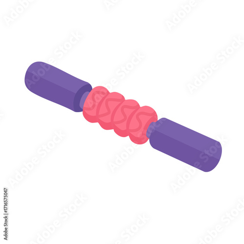 Vector illustration of fitness massage roller stick with handles in simple flat cartoon doodle style.