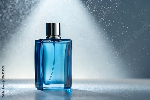 Wallpaper Mural Blue Glass Perfume Bottle on Reflective Surface with Light Torontodigital.ca