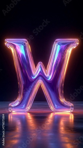 neon glowing neon sign, letter 