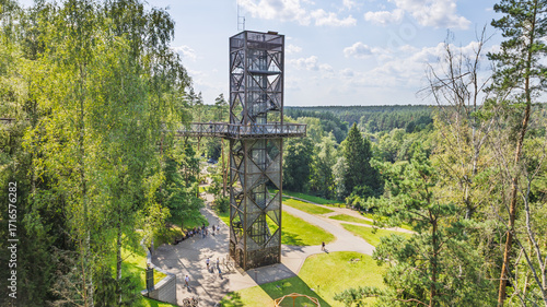 Obraz na plátně Anyksciai Treetop Walking Path and Observation Tower over Pine Forest, Lithuania