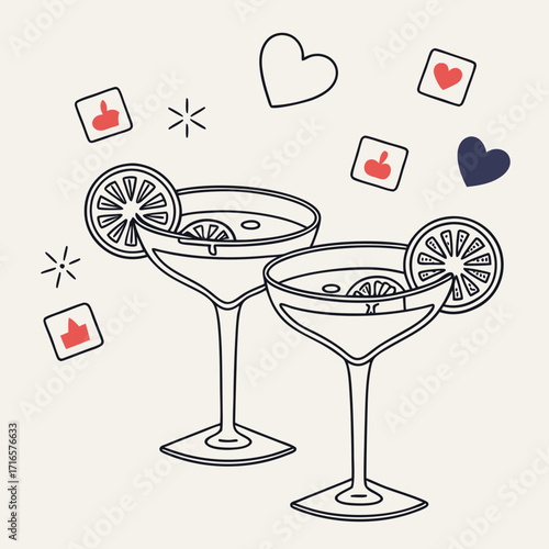 Two margarita cocktails with hearts