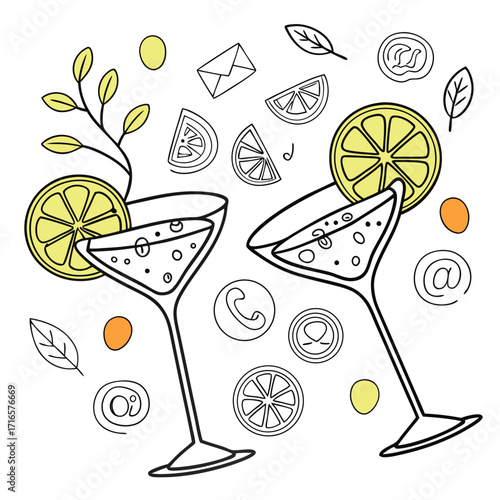 Two cocktails with contact icons