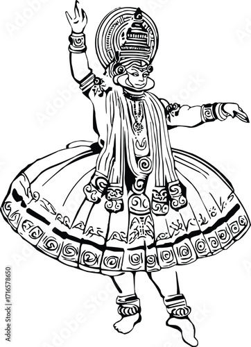 Detailed Kathakali dancer silhouette 