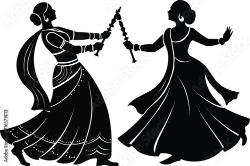 Symbolic Dandiya Raas silhouette illustration