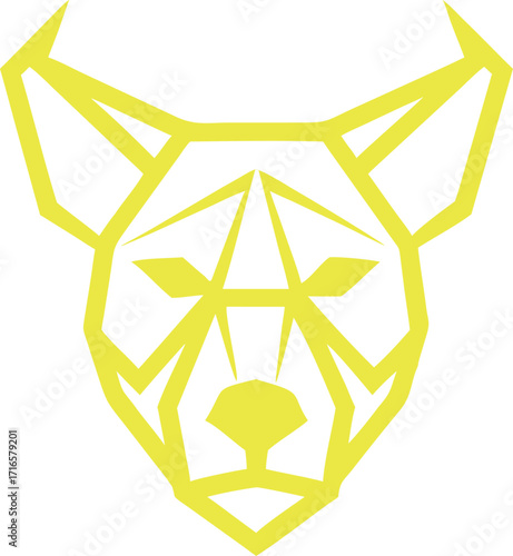 Geometric yellow wolf or dog head logo in a polygonal low poly style animal